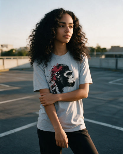 Facing Future T-Shirt in Sport Grey worn on the street — Urban Kong