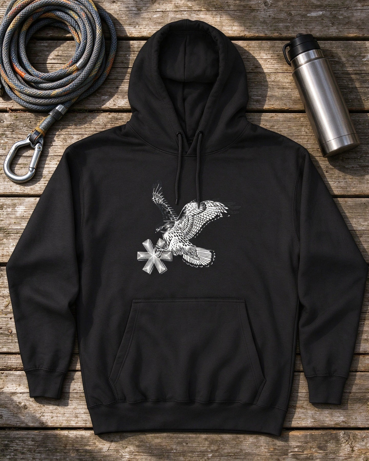 Falcon Strike Hoodie flat lay — Urban Kong