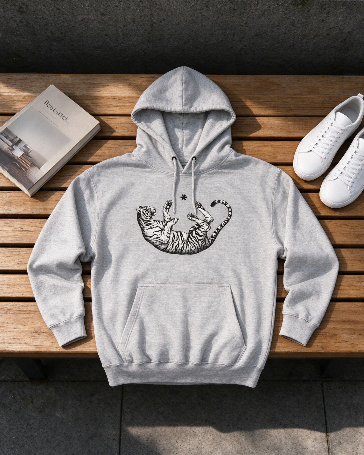 Falling Tiger Hoodie flat lay — Urban Kong