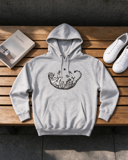 Falling Tiger Hoodie flat lay — Urban Kong