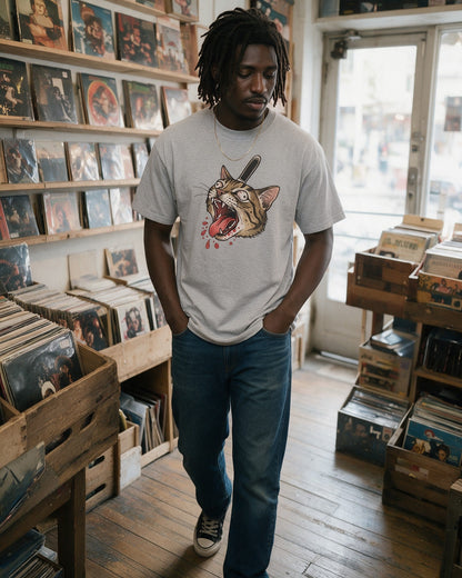 Feral Cat T-Shirt in Sport Grey worn on the street — Urban Kong