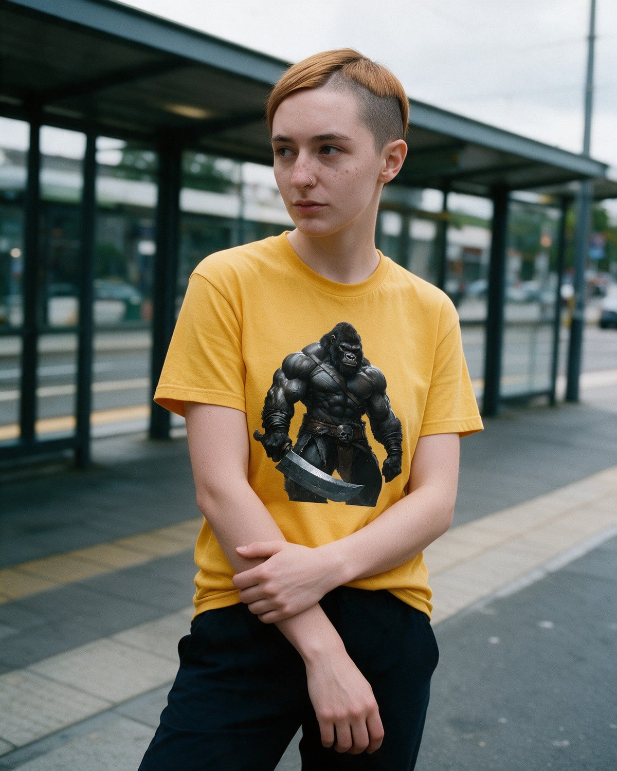 Fjord Fury T-Shirt in Gold worn on the street — Urban Kong