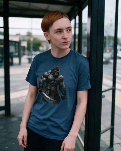 Fjord Fury T-Shirt in Heather Indigo worn on the street — Urban Kong