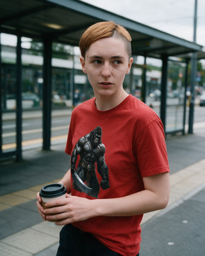Fjord Fury T-Shirt in Red worn on the street — Urban Kong