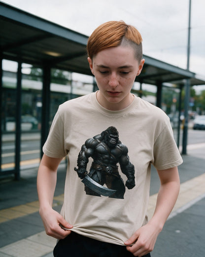 Fjord Fury T-Shirt in Sand worn on the street — Urban Kong