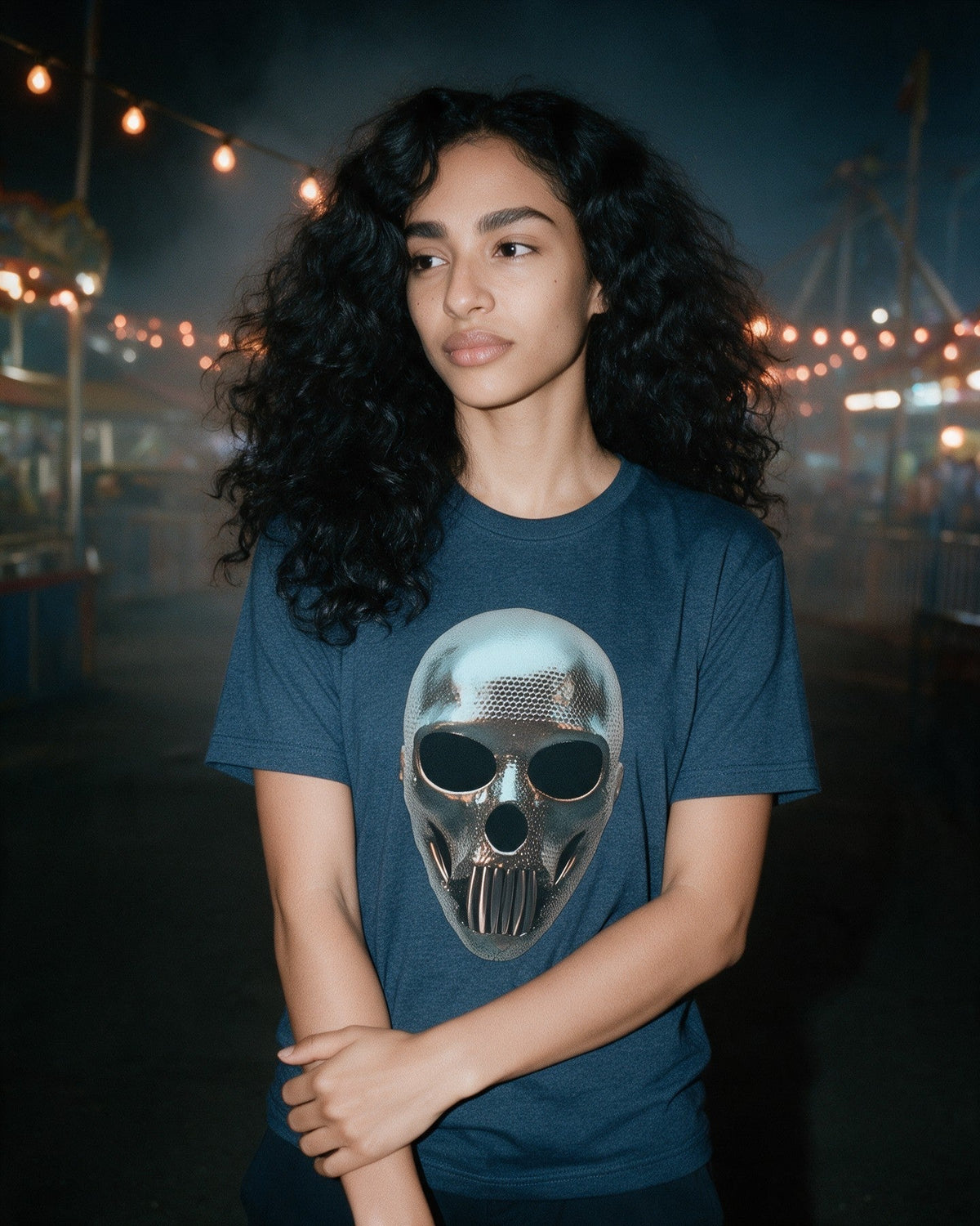 Forged in Shadows T-Shirt in Heather Navy worn on the street — Urban Kong