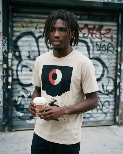 Gamer Planet T-Shirt in Sand worn on the street — Urban Kong