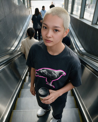 Glow Falcon T-Shirt in Dark Heather worn on the street — Urban Kong