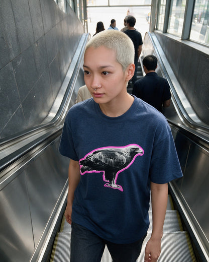 Glow Falcon T-Shirt in Heather Navy worn on the street — Urban Kong