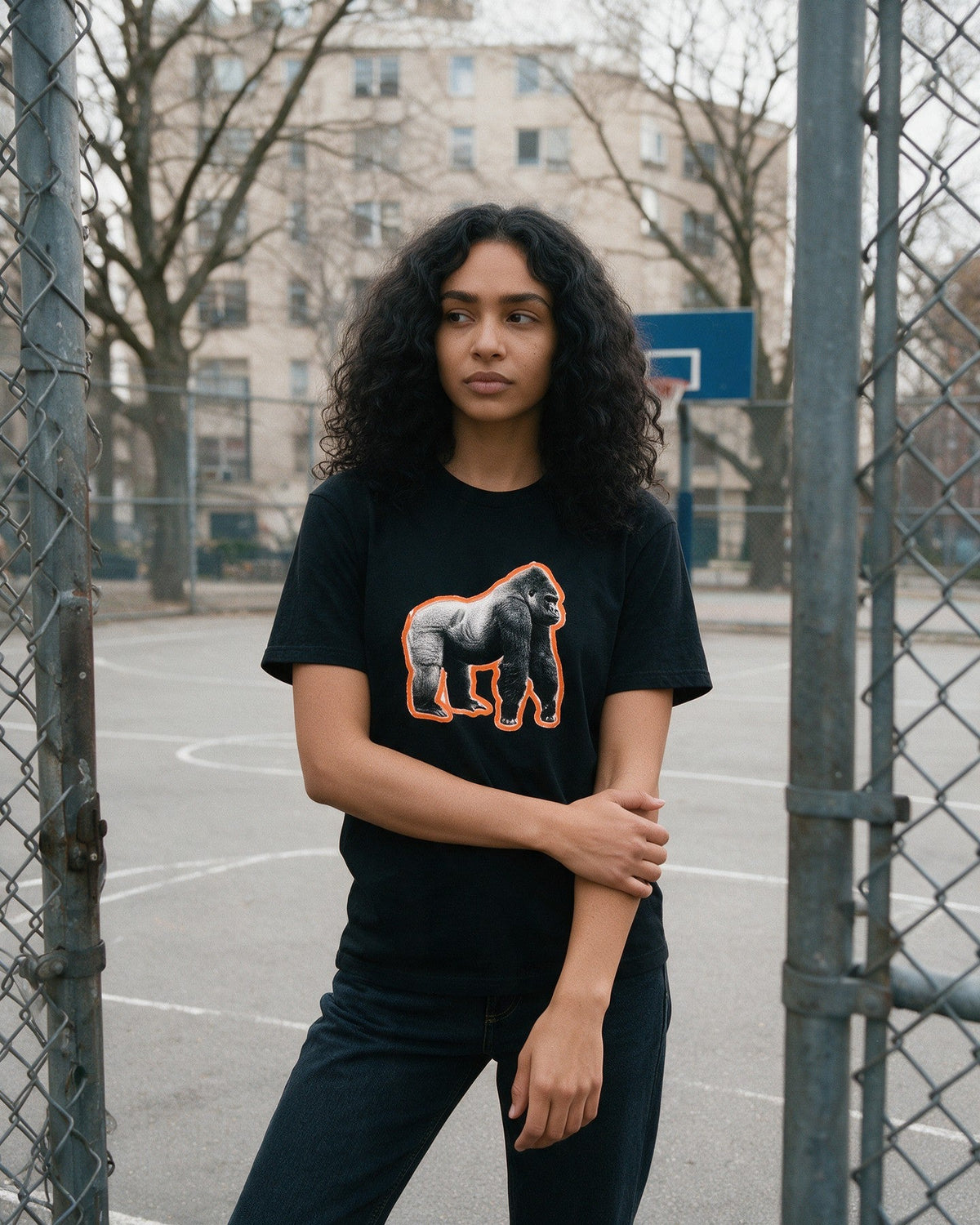 Glow Gorilla T-Shirt in Black worn on the street — Urban Kong