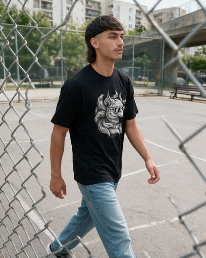 Grifone Shades T-Shirt in Black worn on the street — Urban Kong