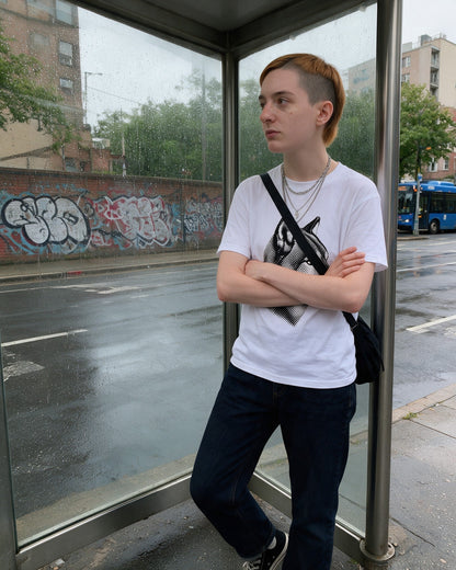 Halftone Wolf T-Shirt in White worn on the street — Urban Kong