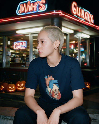 Heartwork T-Shirt in Navy worn on the street — Urban Kong