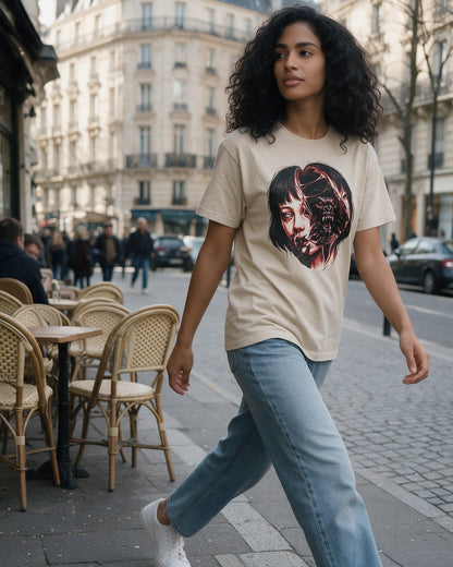 Hidden Kong T-Shirt in Sand worn on the street — Urban Kong
