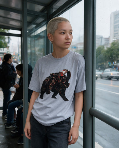 Horror Bear T-Shirt in Sport Grey worn on the street — Urban Kong