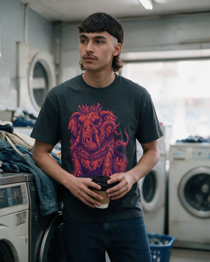 Horror Elephant T-Shirt in Dark Heather worn on the street — Urban Kong