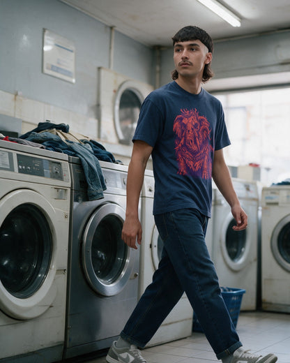 Horror Elephant T-Shirt in Heather Navy worn on the street — Urban Kong