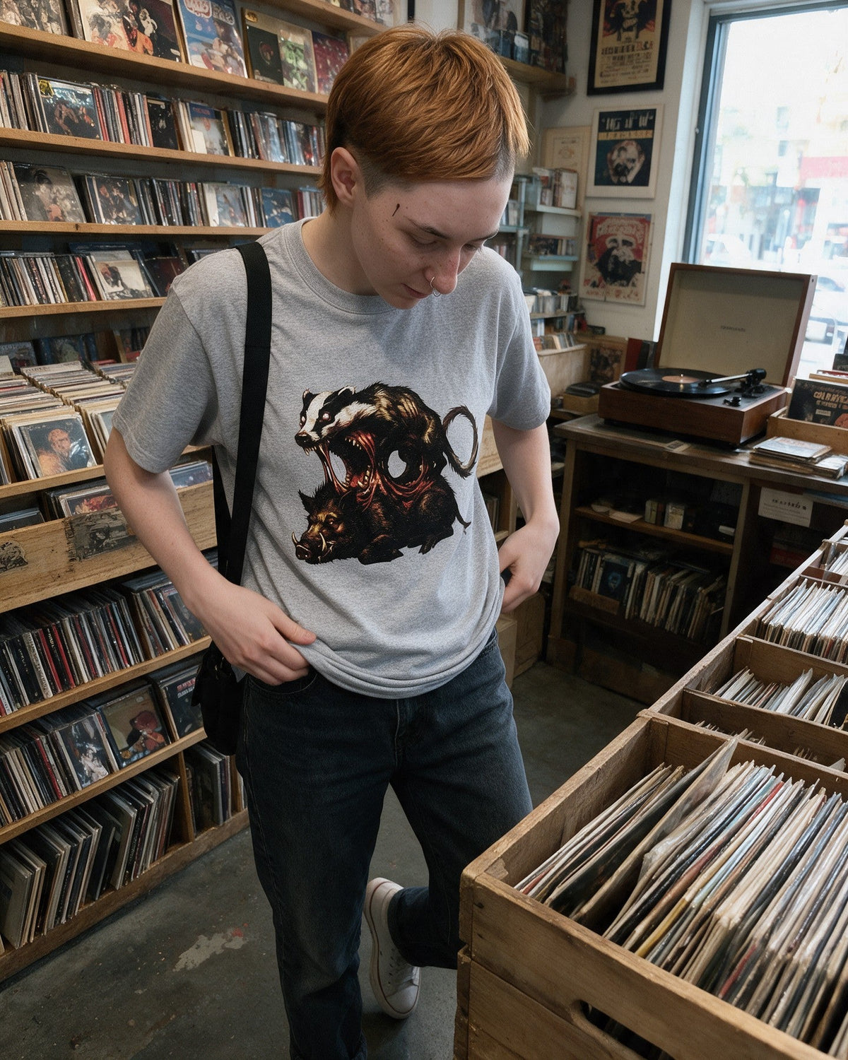 Horror Fusion T-Shirt in Sport Grey worn on the street — Urban Kong