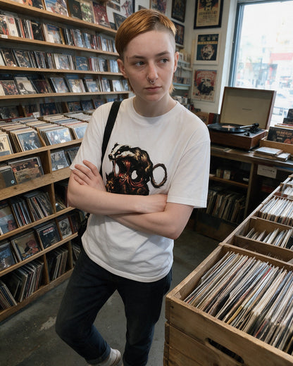 Horror Fusion T-Shirt in White worn on the street — Urban Kong