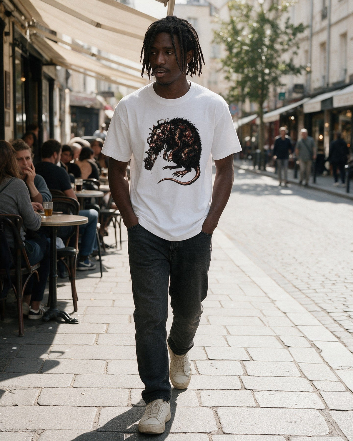 Horror Rat T-Shirt in White worn on the street — Urban Kong