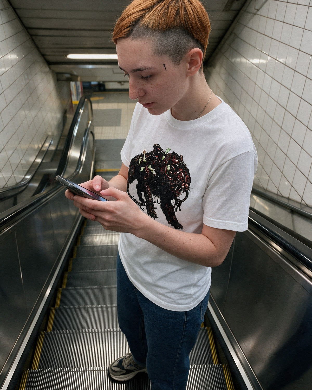 Horror Sabertooth T-Shirt in White worn on the street — Urban Kong