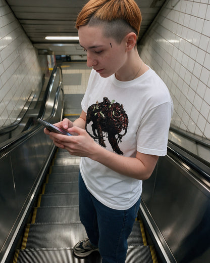 Horror Sabertooth T-Shirt in White worn on the street — Urban Kong