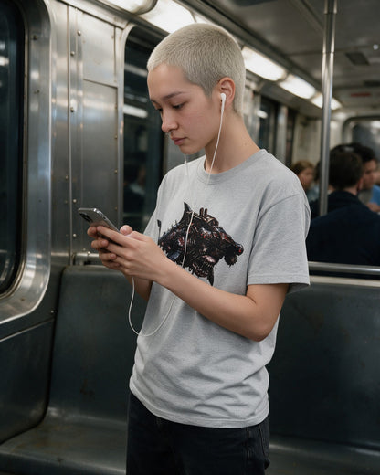 Horror Shark II T-Shirt in Sport Grey worn on the street — Urban Kong