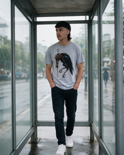 Horror Vulture T-Shirt in Sport Grey worn on the street — Urban Kong