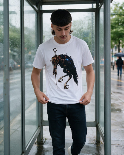 Horror Vulture T-Shirt in White worn on the street — Urban Kong