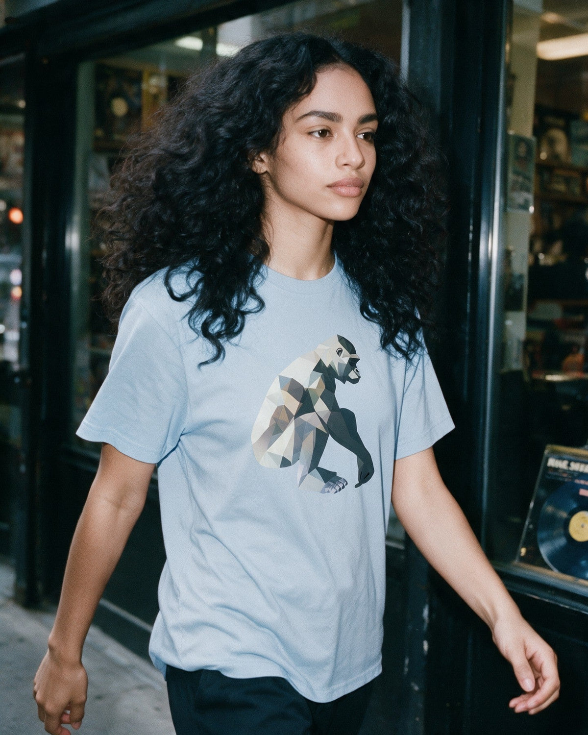 Humble Power T-Shirt in Light Blue worn on the street — Urban Kong