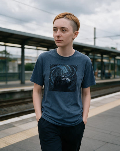 I'm a Mystic T-Shirt in Heather Indigo worn on the street — Urban Kong