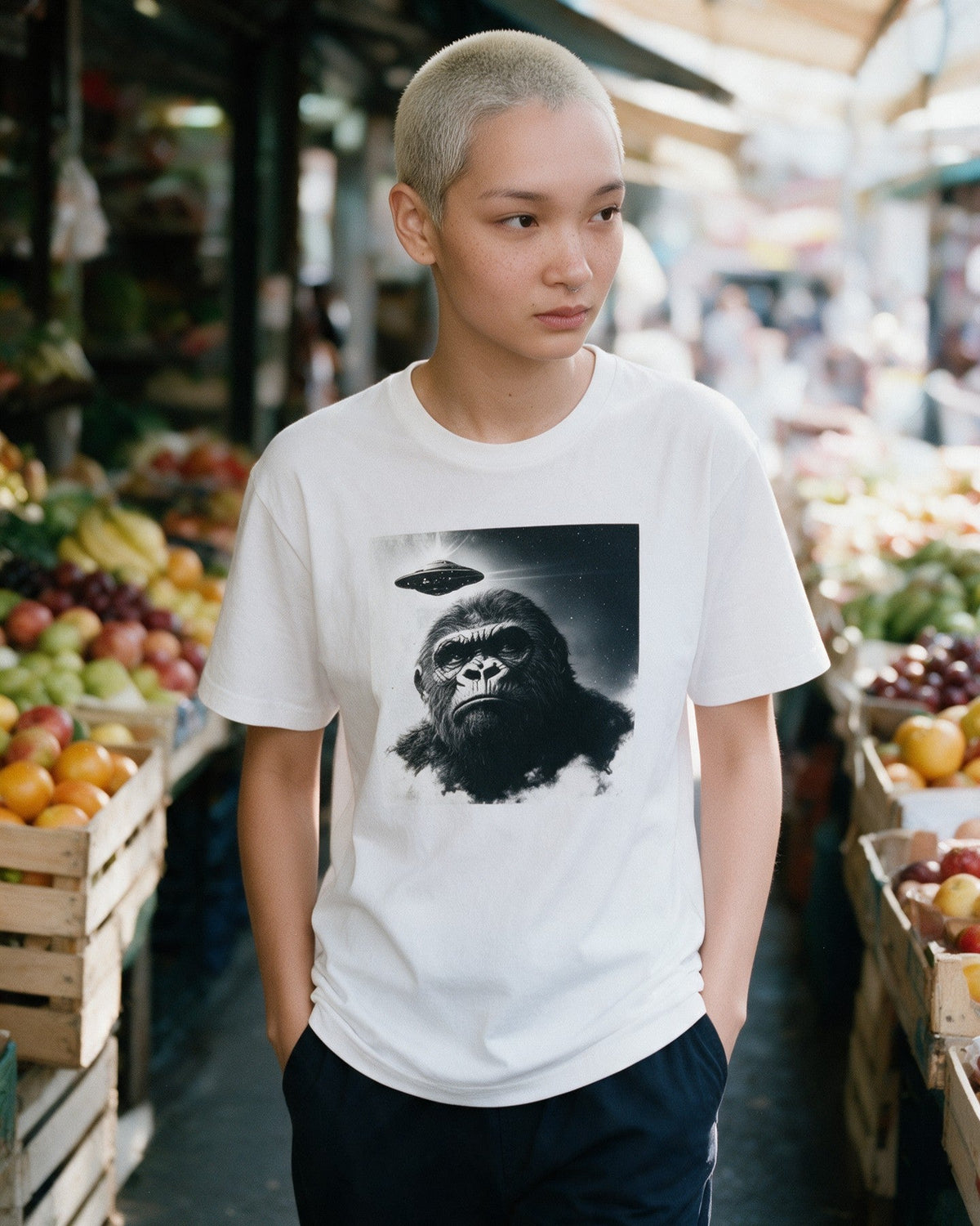 In My Head T-Shirt in White worn on the street — Urban Kong