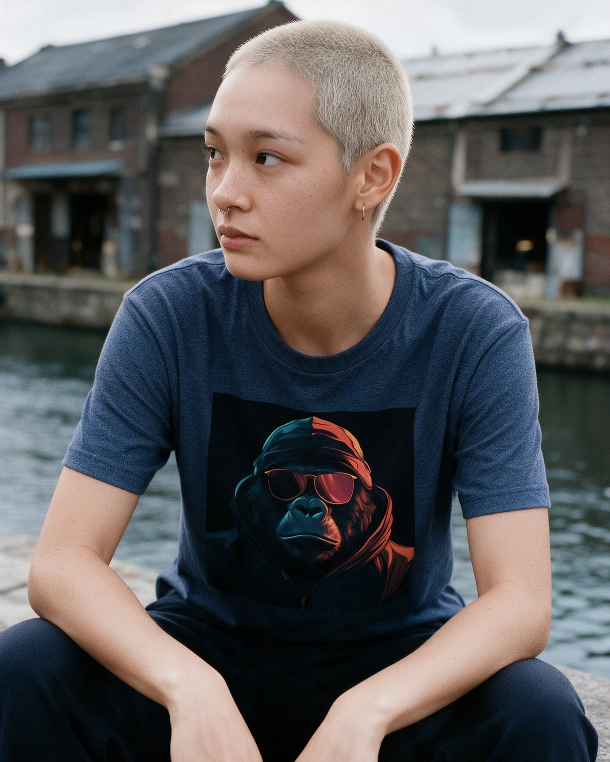 InKongnito T-Shirt in Heather Navy worn on the street — Urban Kong