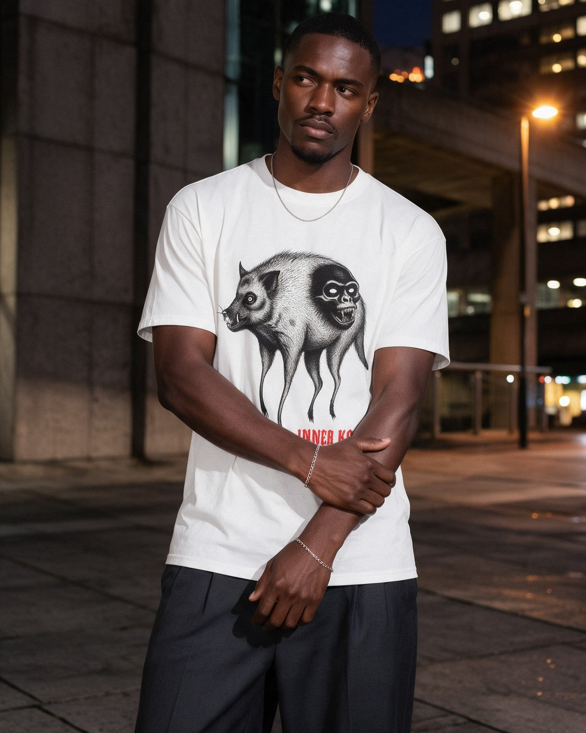 Inner Kong T-Shirt in White worn on the street — Urban Kong