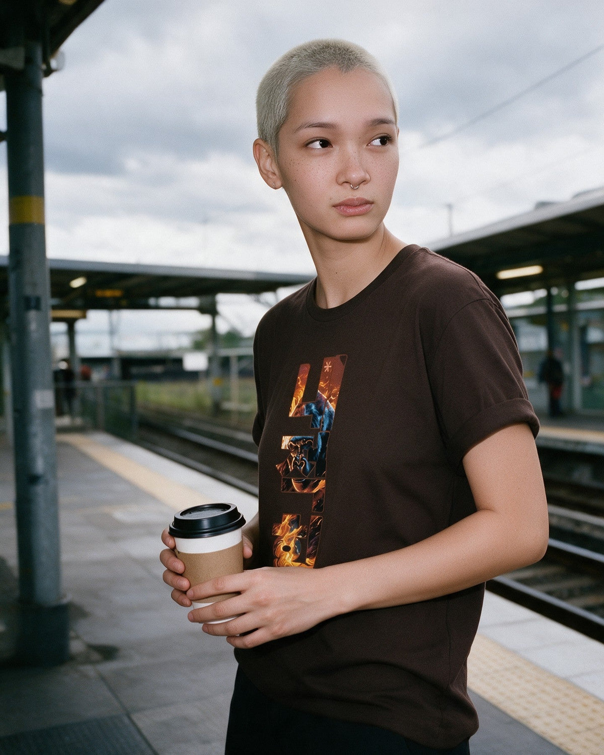 Inner Power T-Shirt in Dark Chocolate worn on the street — Urban Kong