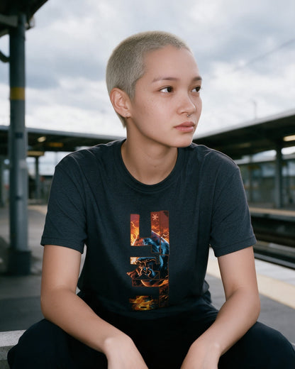 Inner Power T-Shirt in Dark Heather worn on the street — Urban Kong