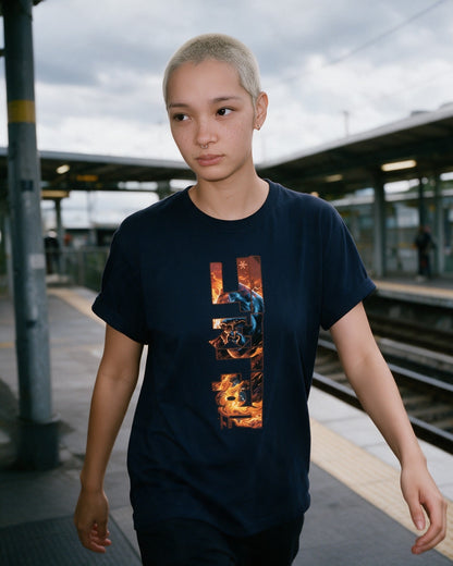 Inner Power T-Shirt in Navy worn on the street — Urban Kong