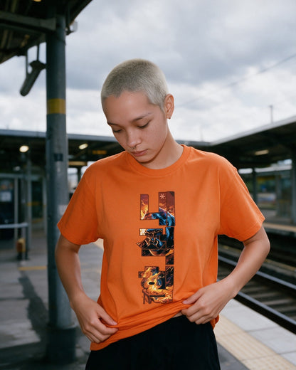 Inner Power T-Shirt in Orange worn on the street — Urban Kong