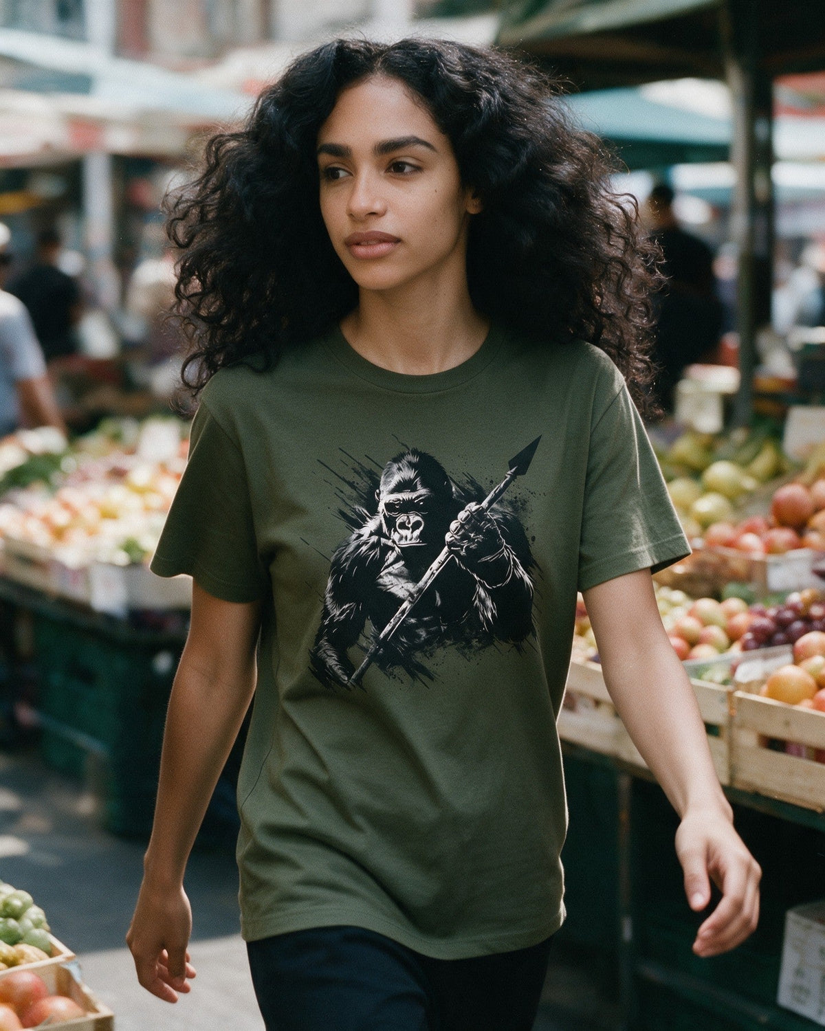 Inner Strength T-Shirt in Military Green worn on the street — Urban Kong
