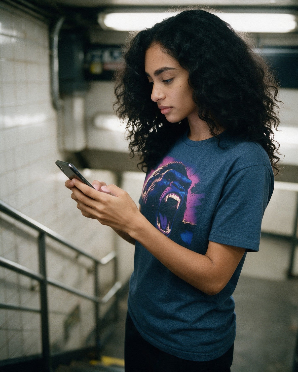 Just Self Expression T-Shirt in Heather Indigo worn on the street — Urban Kong