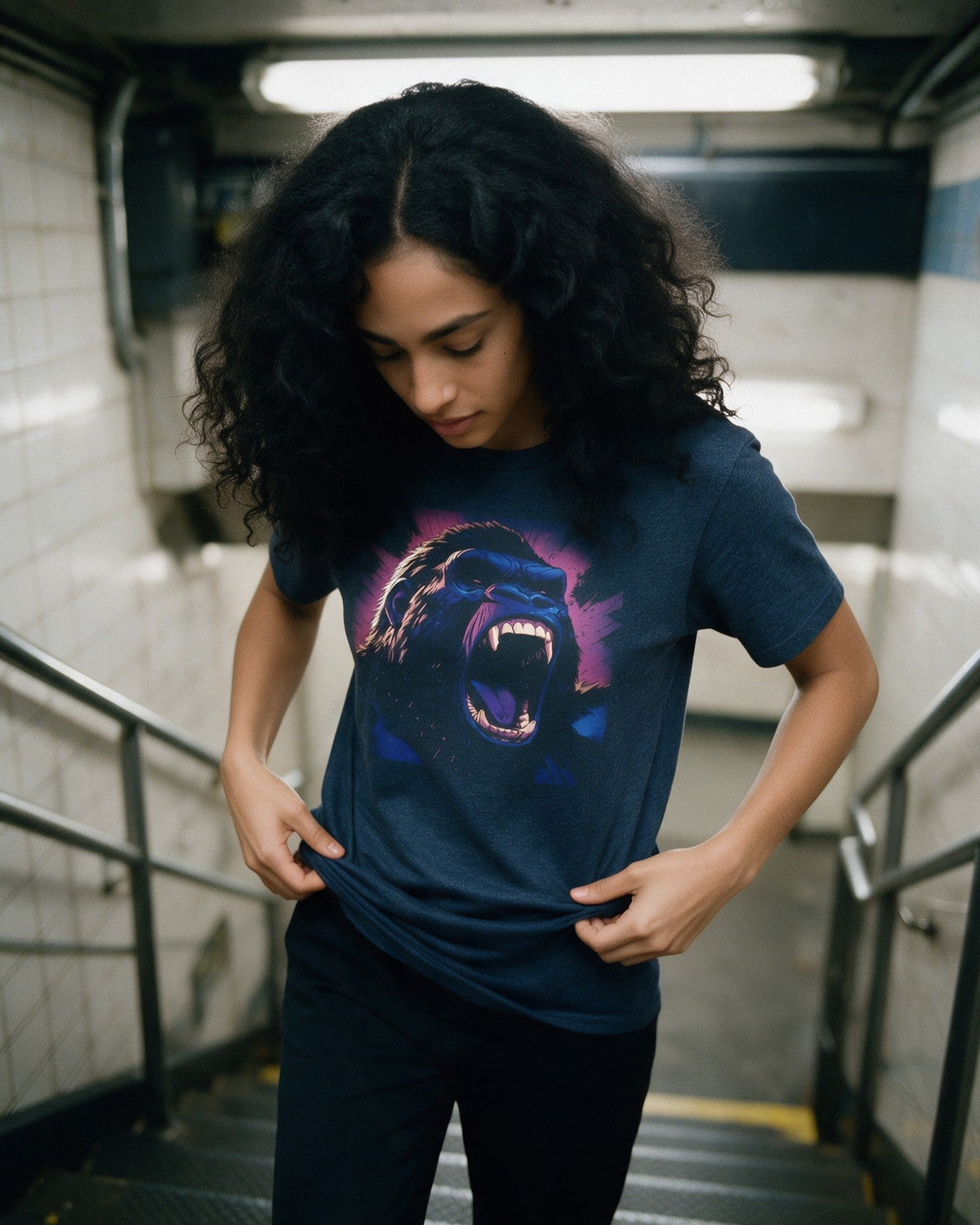 Just Self Expression T-Shirt in Heather Navy worn on the street — Urban Kong