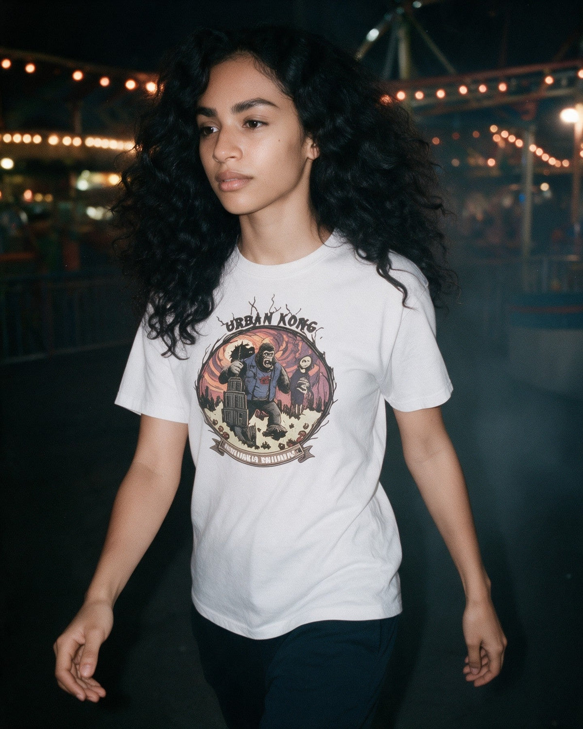 King Kong T-shirt in White worn on the street — Urban Kong