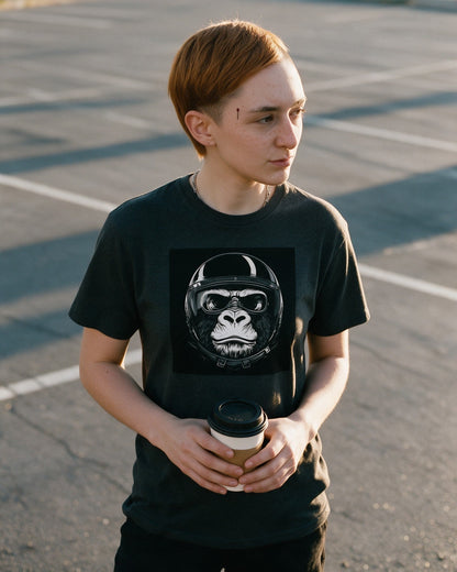 King of the Road T-Shirt in Dark Heather worn on the street — Urban Kong