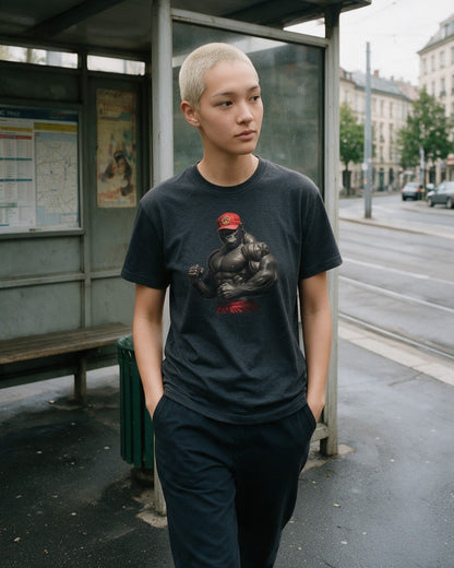 Kong Bulk T-Shirt in Dark Heather worn on the street — Urban Kong