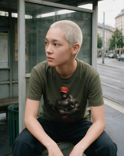 Kong Bulk T-Shirt in Military Green worn on the street — Urban Kong