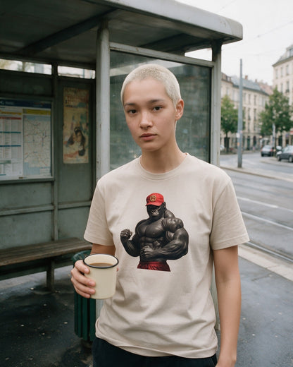 Kong Bulk T-Shirt in Sand worn on the street — Urban Kong