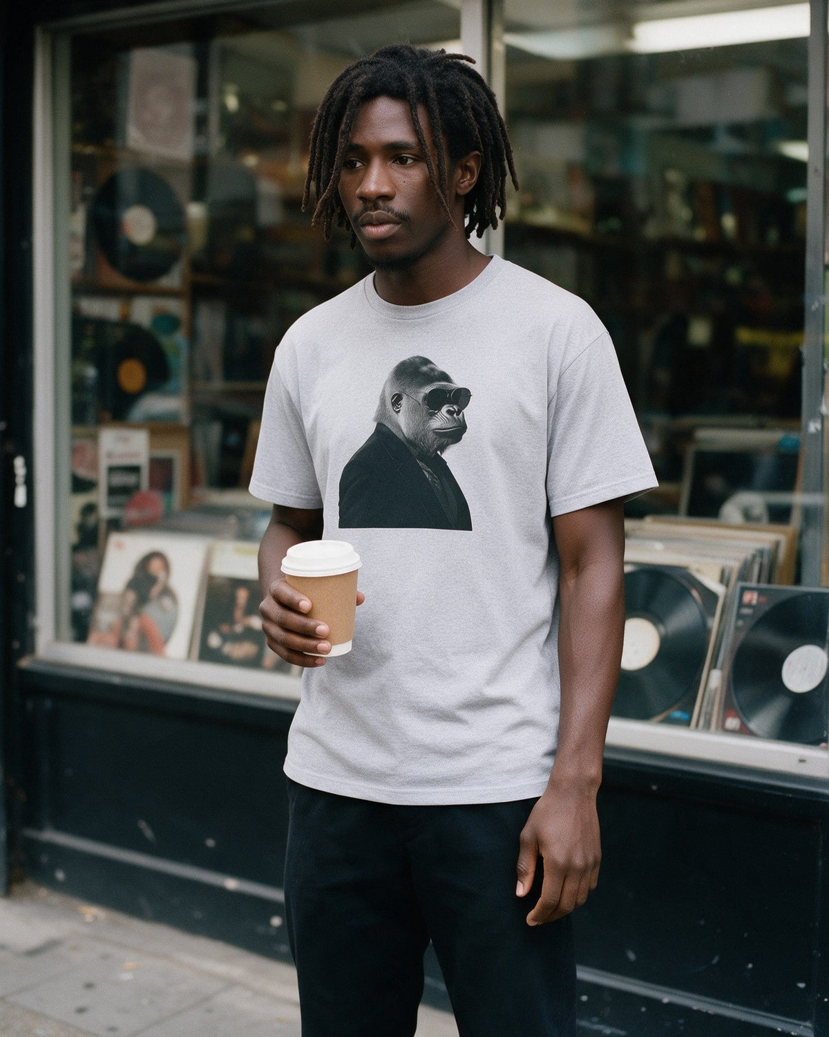 Kong in Black T-Shirt in Sport Grey worn on the street — Urban Kong