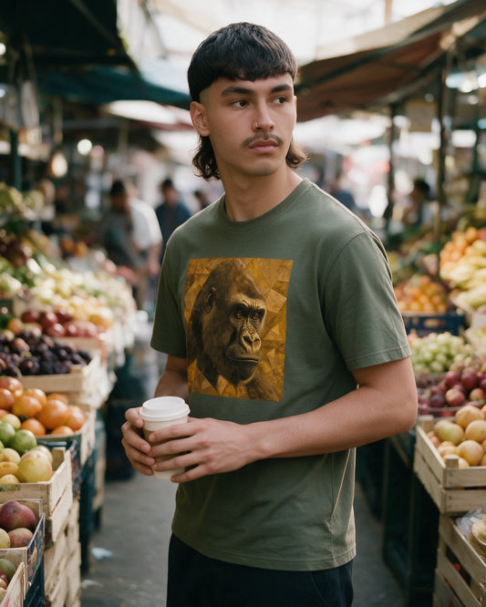Kong Majesty T-Shirt in Military Green worn on the street — Urban Kong