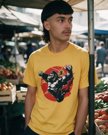 Kong Powa T-Shirt in Gold worn on the street — Urban Kong