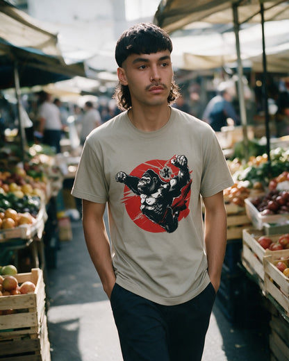 Kong Powa T-Shirt in Sand worn on the street — Urban Kong